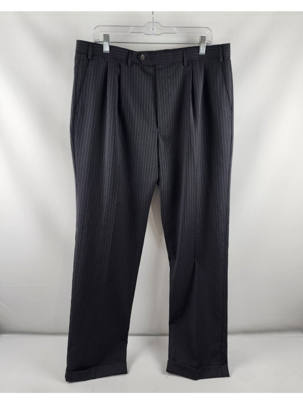Lauren Ralph Lauren Dress Pants Mens 36x32 Black Pinestripe 100% Wool Pant